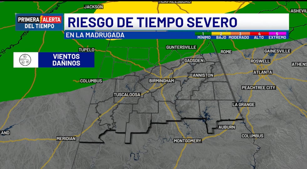 Riesgo de tiempo severo - madrugada del sábado