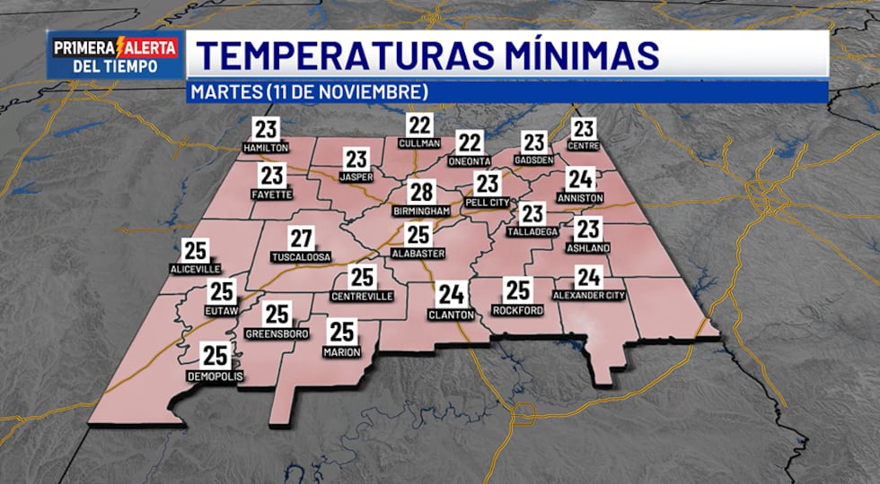 Temperaturas mínimas - martes, 11 de noviembre