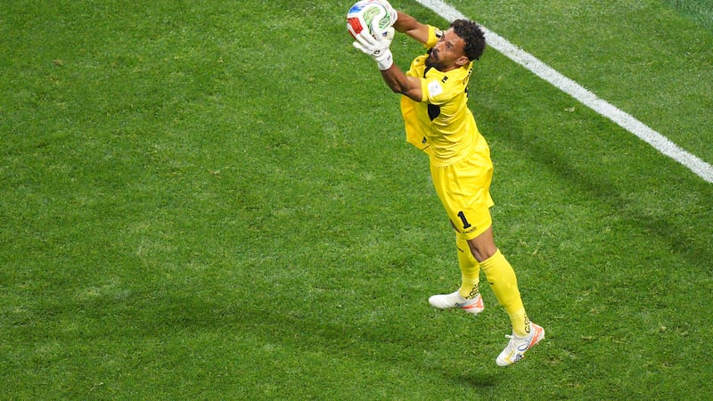Cape Verde goalkeeper Vozinha (1) makes a save during the World Cup Group H soccer match...