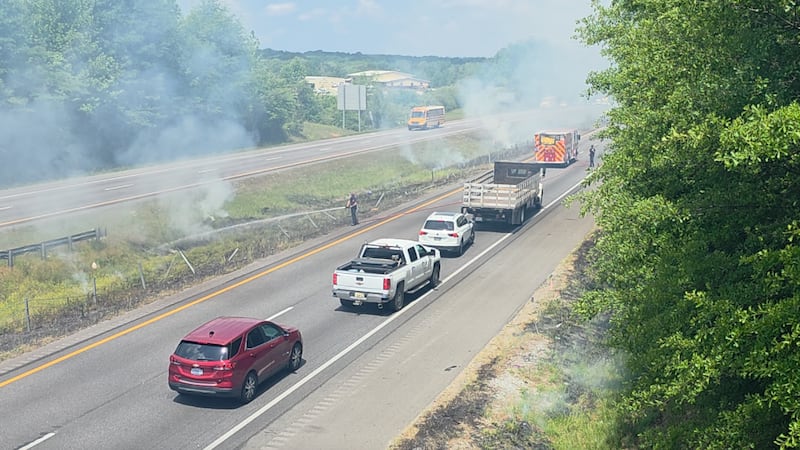 Median fire shuts down interstate in Clanton