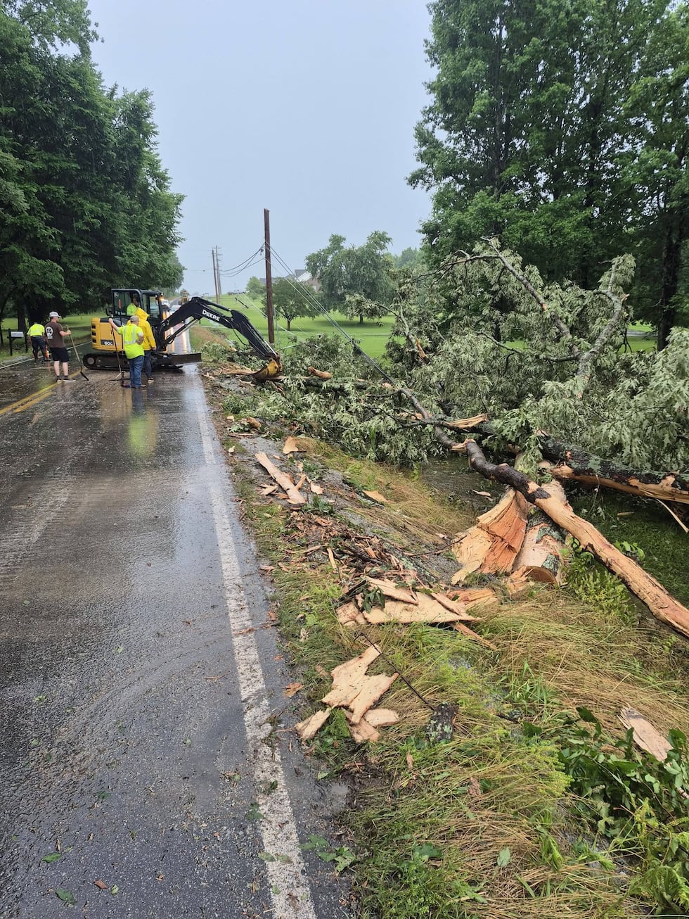 Athens Utilities is working on downed power lines and a massive fallen tree in Mooresville...