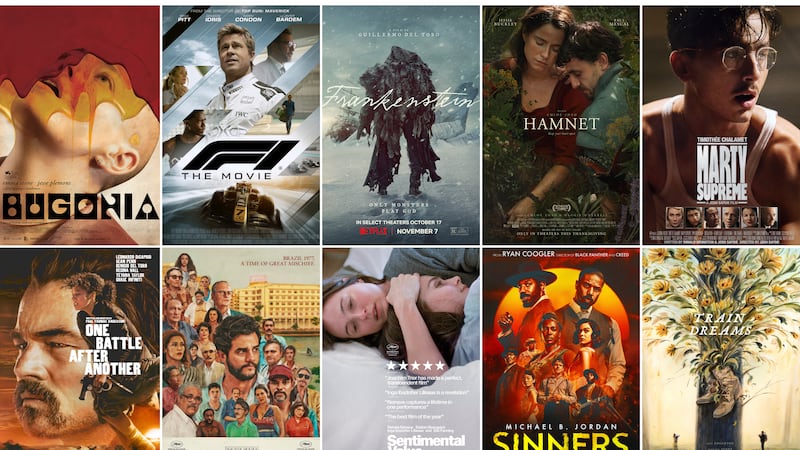 Esta combinación de imágenes muestra el arte promocional de las películas nominadas al Oscar a...