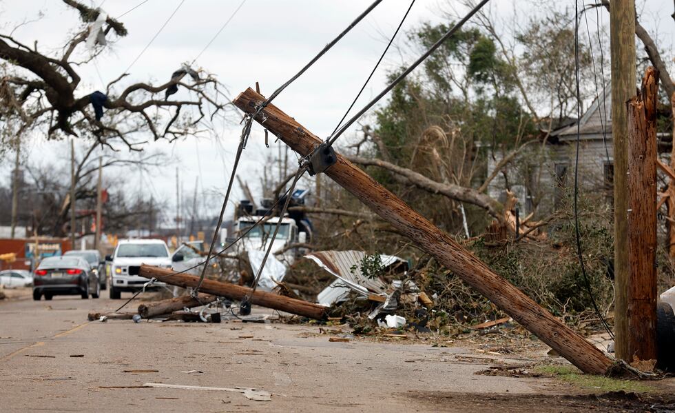 Power lines are downed on Chestnut Blvd. in Selma, Ala., Friday, Jan. 13, 2023, after a...