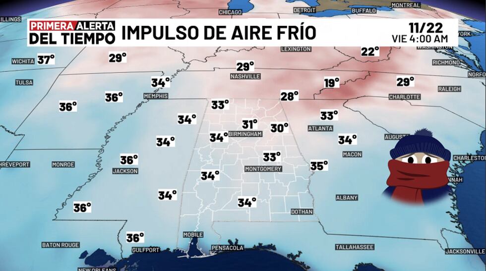 Impulso de aire frío - viernes, 22 de noviembre