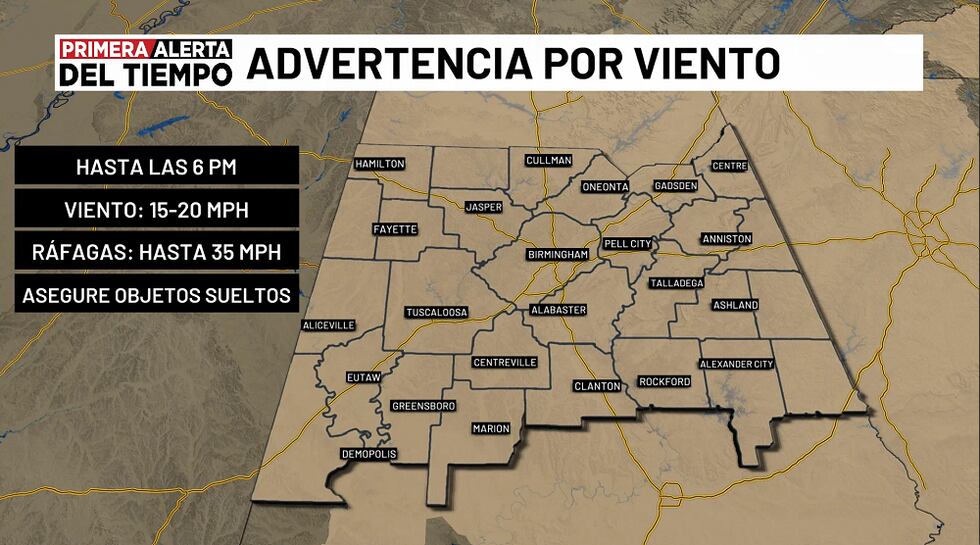 Advertencia por viento - hoy
