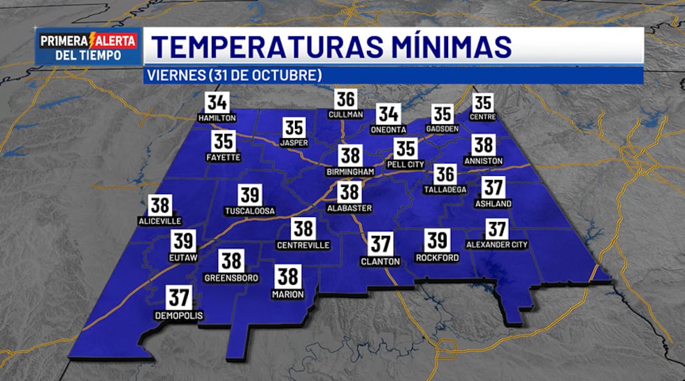 Temperaturas mínimas - viernes, 31 de octubre