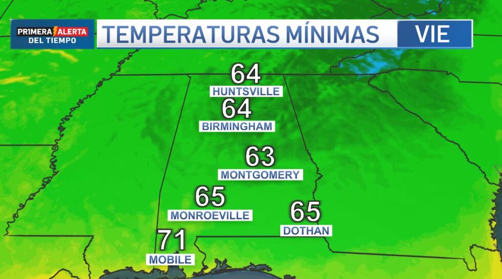 Temperaturas para la mañana del viernes.