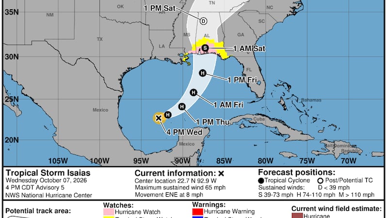 5 p.m. National Hurricane Center advisory for Isaias