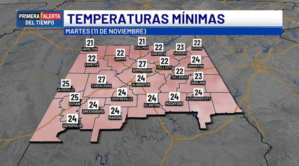 Temperaturas mínimas - martes, 11 de noviembre