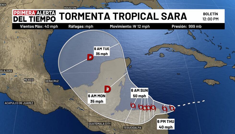 Tormenta Tropical Sara - boletín 12 p.m.