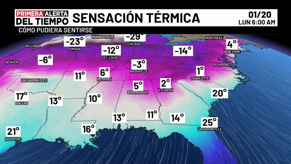 Sensación térmica - lunes, 20 de enero a las 6 a.m.
