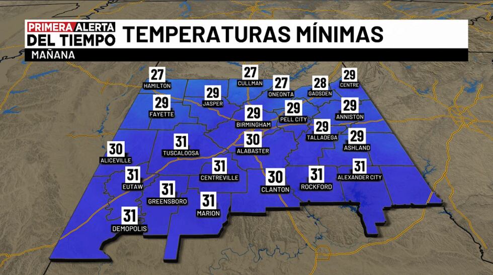 Temperaturas mínimas - sábado en la mañana