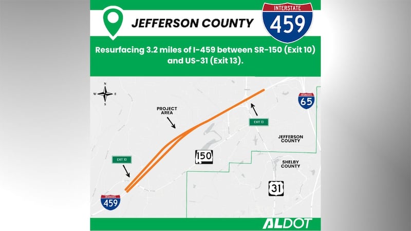 ALDOT begins resurfacing project on I-459 in Hoover